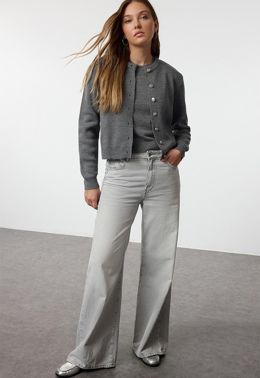 Trendyol - Basic cardigan-blouse knitwear - anthracite 