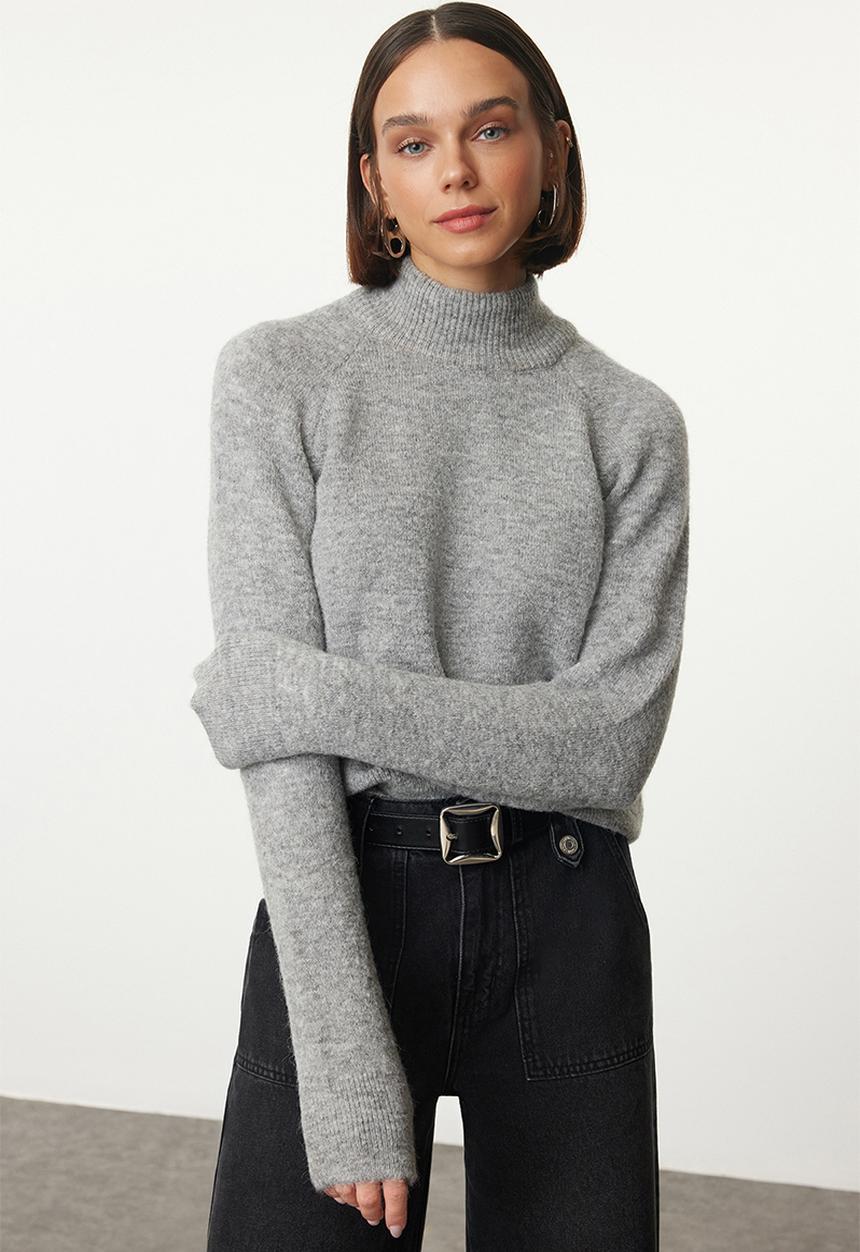 Trendyol - Wool high collar knitwear sweater - grey 