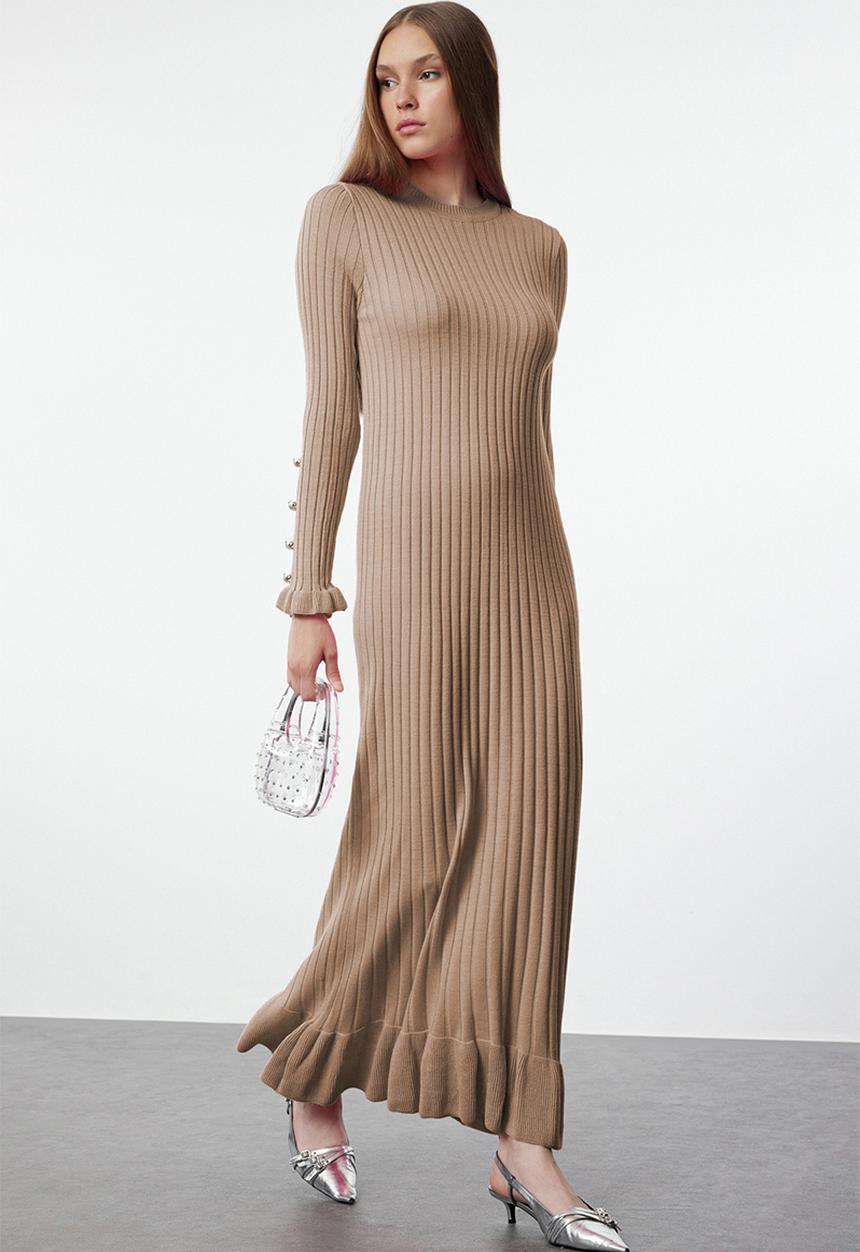 Trendyol - Frilled skirt rib knit - beige