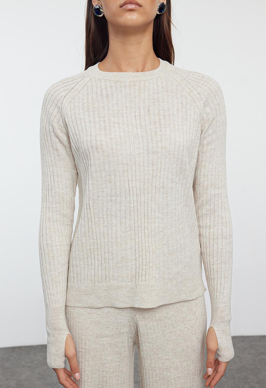 Trendyol - Basic finger detailed knitwear bottom-top set - stone 