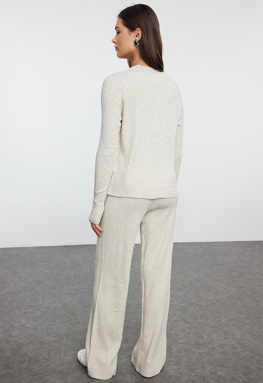 Trendyol - Basic finger detailed knitwear bottom-top set - stone 