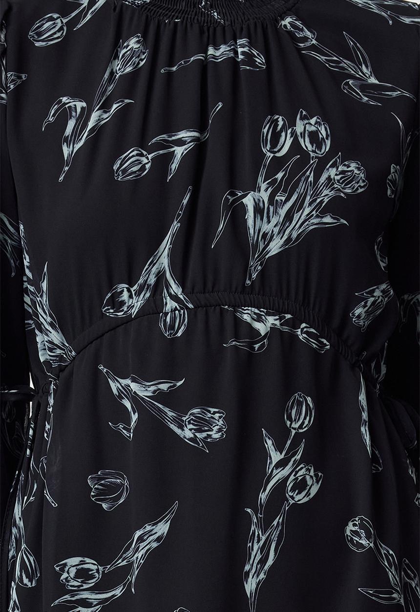 Trendyol - Chiffon Floral Patterned Woven - Navy Blue 