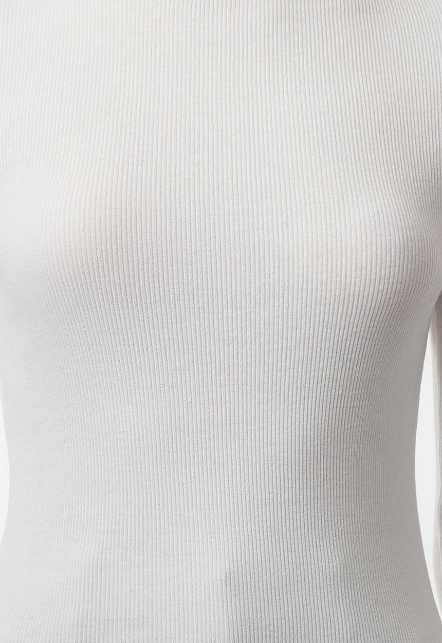 Trendyol - Ecru stand collar long sleeve fitted ribbed stretch knitted top