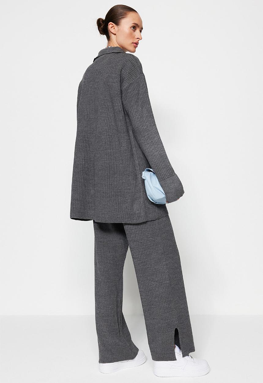 Trendyol - Slit detailed cardigan-pants suit - anthracite