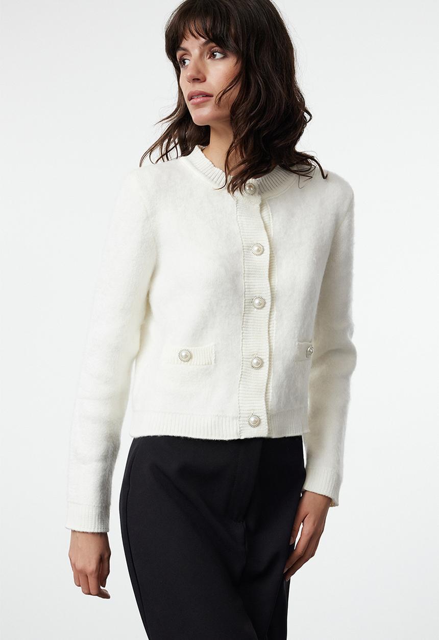 Trendyol - Crop soft texture jacket look knitwear - ecru 