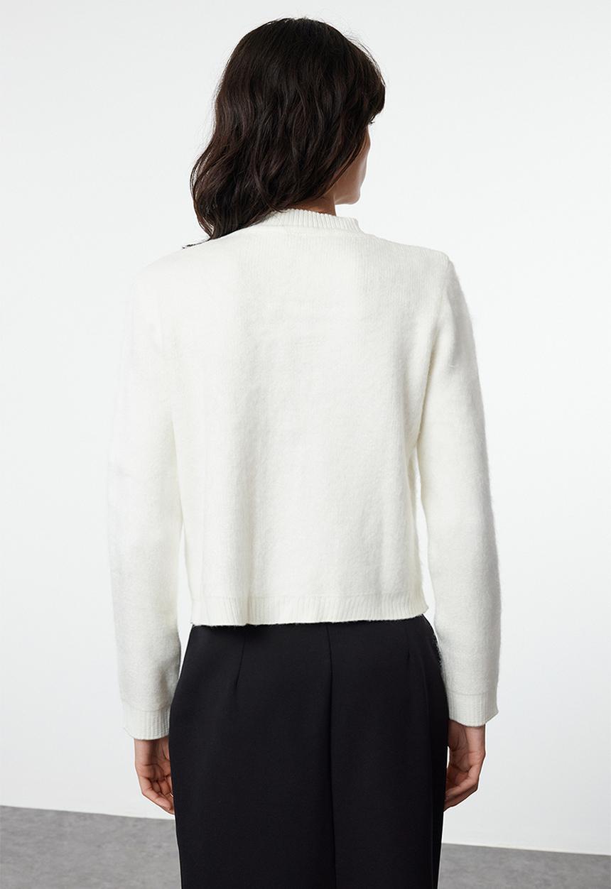 Trendyol - Crop soft texture jacket look knitwear - ecru 