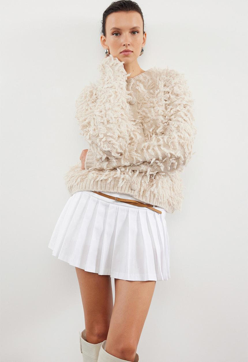 Trendyol - Soft texture tassel coat knitwear - stone 