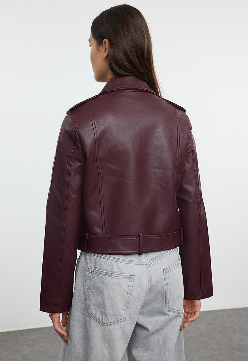 Trendyol - Regular faux leather biker jacket - claret red 
