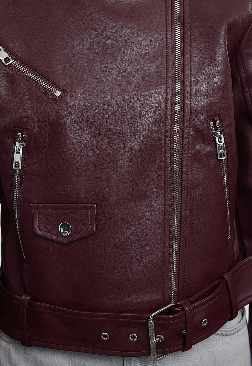 Trendyol - Regular faux leather biker jacket - claret red 