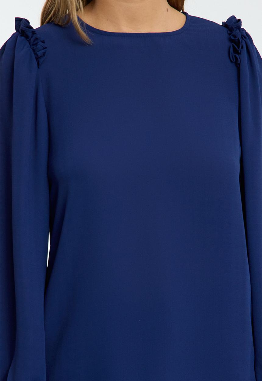 Trendyol - Long sleeve stand collar woven blouse - navy blue