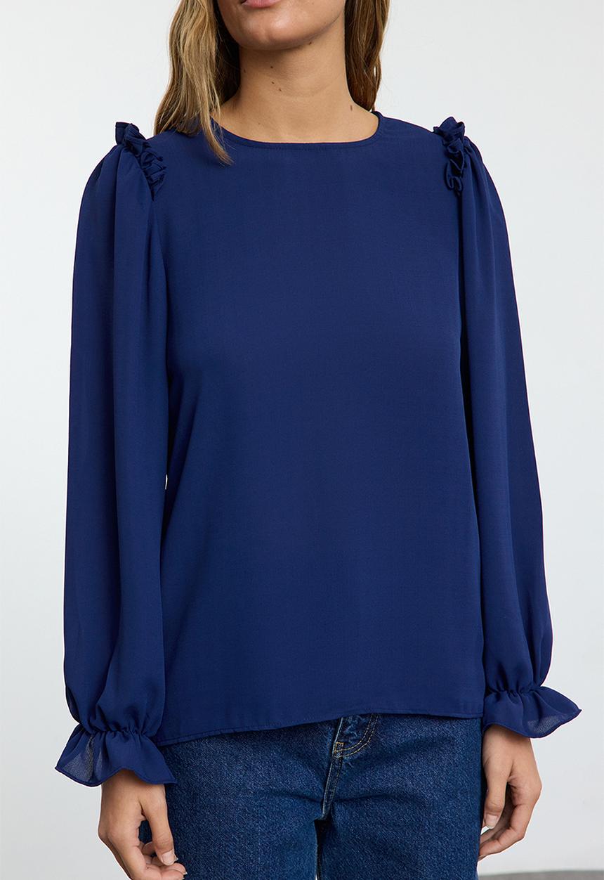 Trendyol - Long sleeve stand collar woven blouse - navy blue