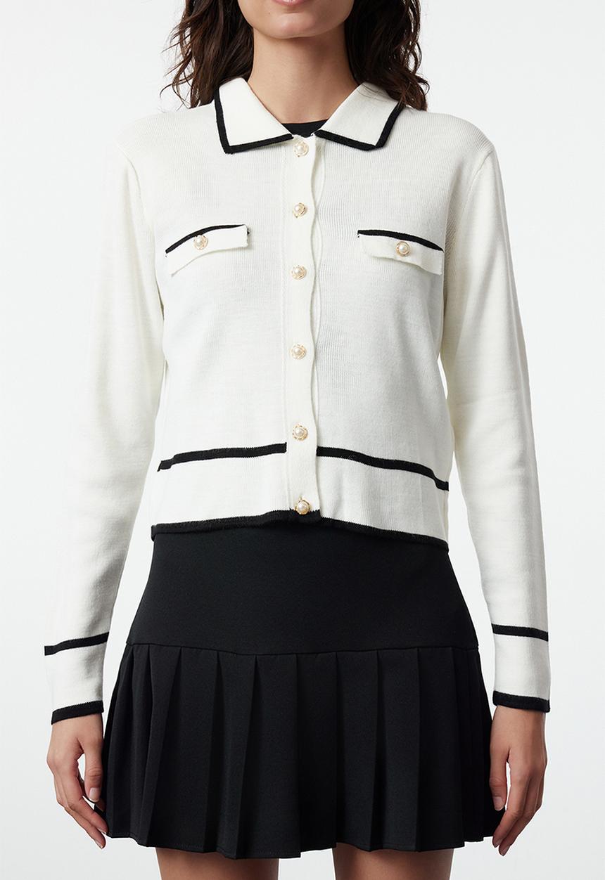 Trendyol - Colour blocked polo neck knitwear - ecru