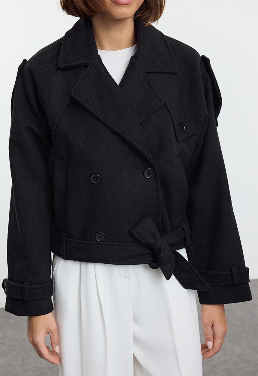 Trendyol - Soft textured seasonal short oversize cashmere coat - black