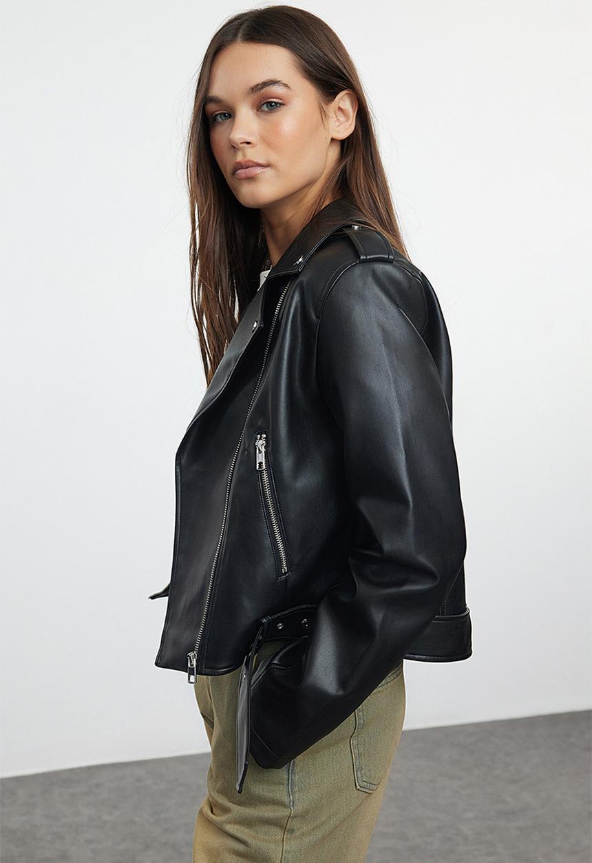 Trendyol - Regular faux leather biker jacket - black