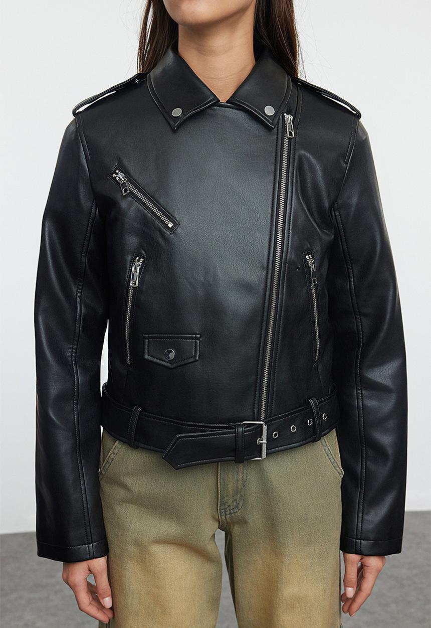 Trendyol - Regular faux leather biker jacket - black