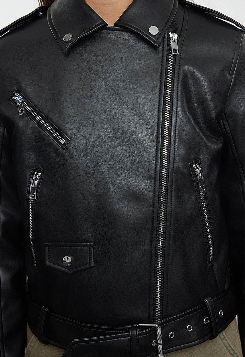 Trendyol - Regular faux leather biker jacket - black