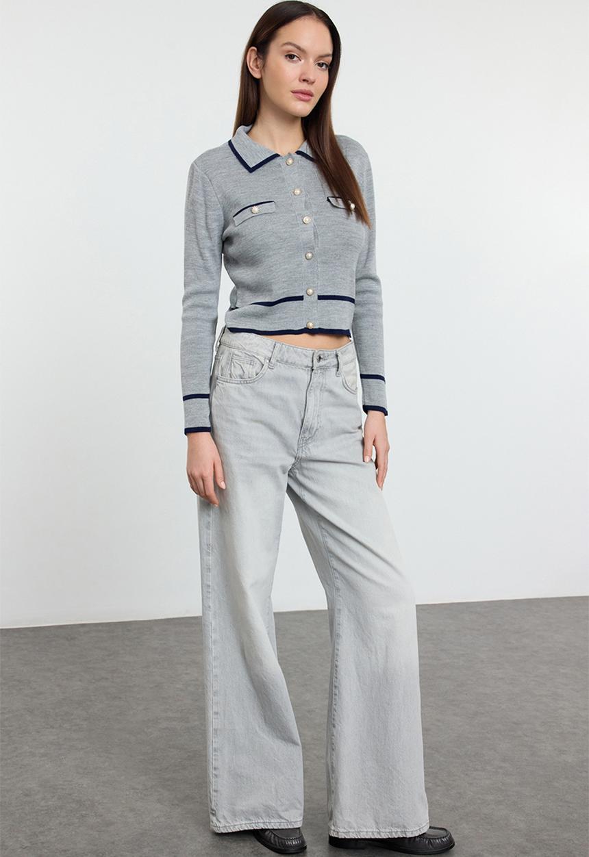 Trendyol - Colour block collar neck knitted - grey