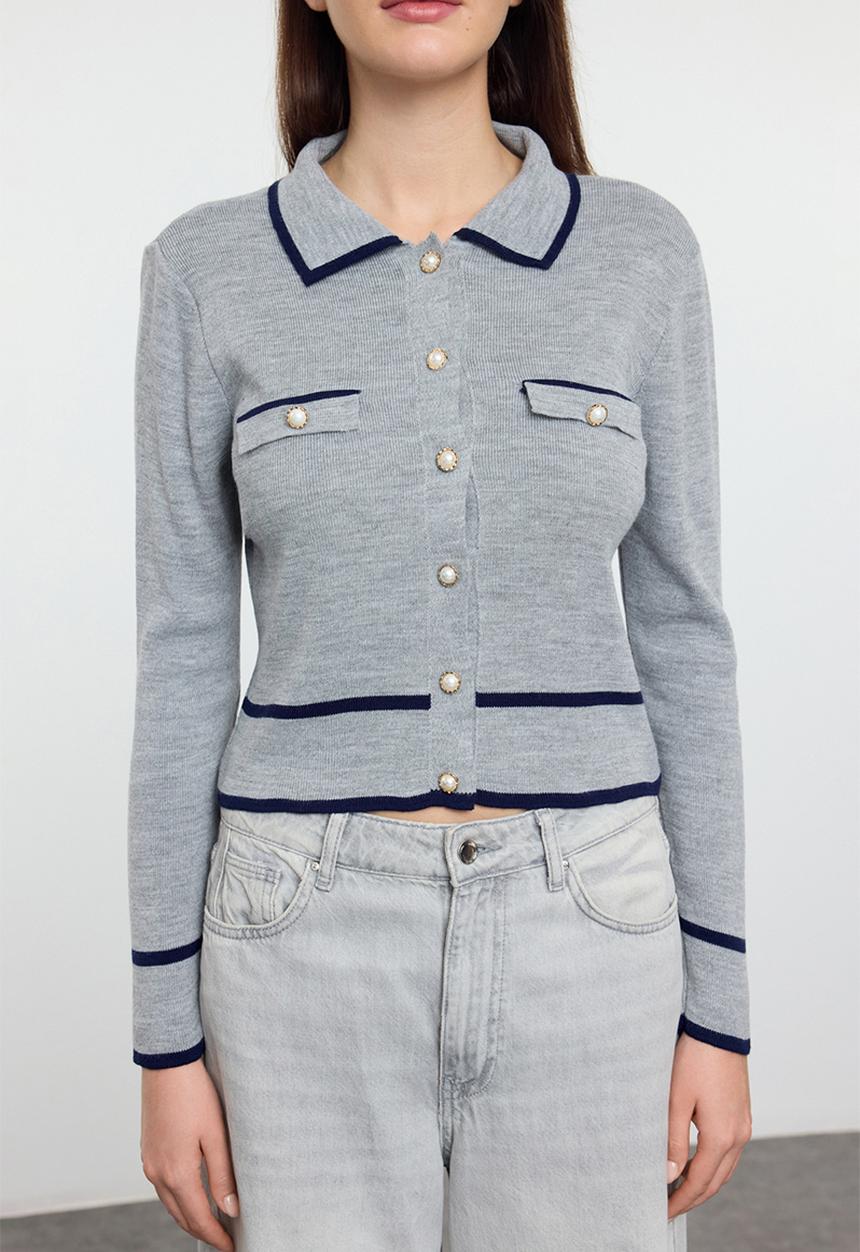 Trendyol - Colour block collar neck knitted - grey