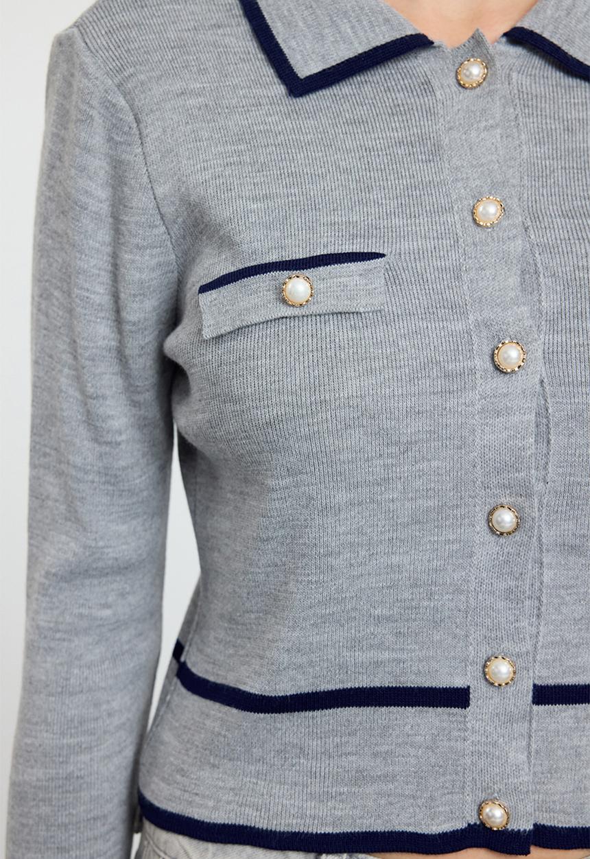 Trendyol - Colour block collar neck knitted - grey
