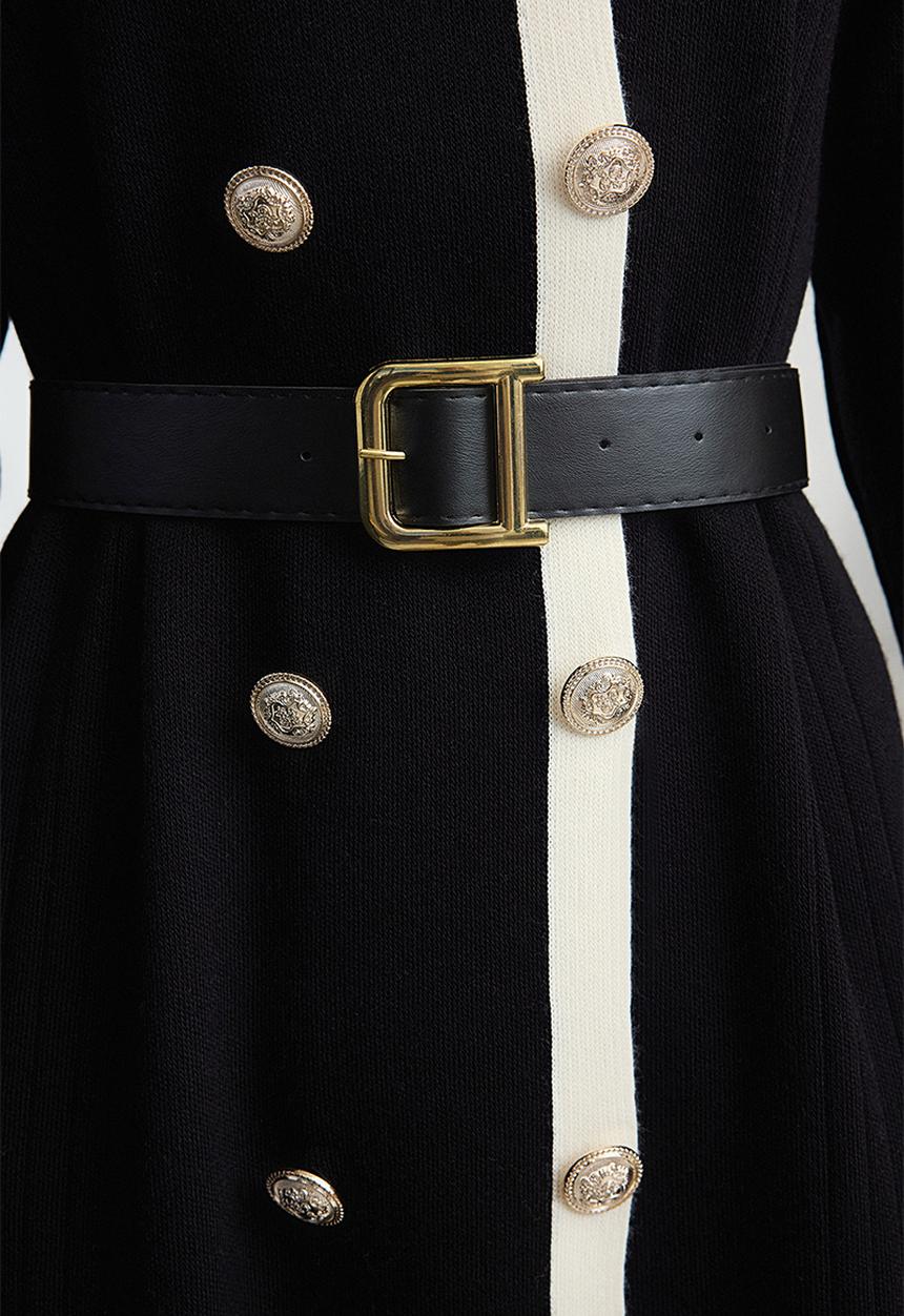 Trendyol - Belted buttoned knit color block - black 