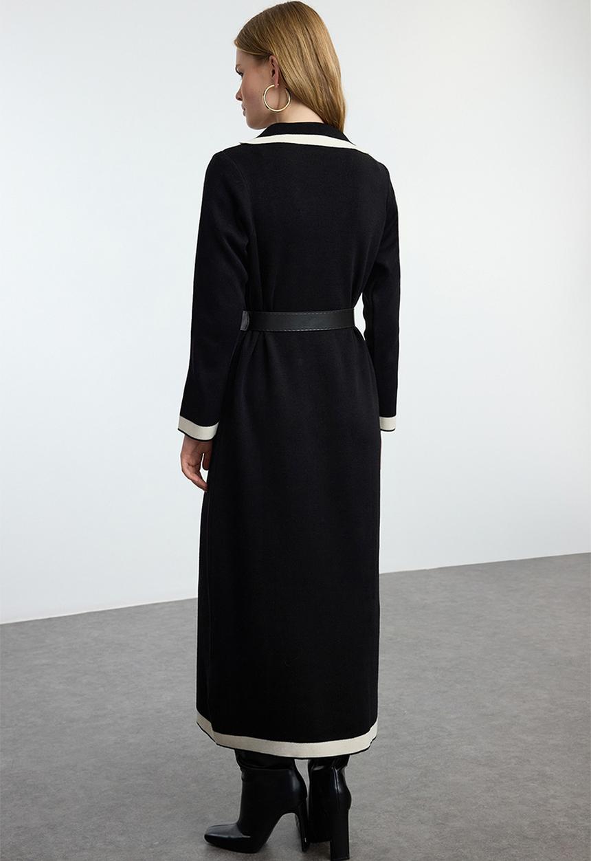 Trendyol - Belted buttoned knit color block - black 