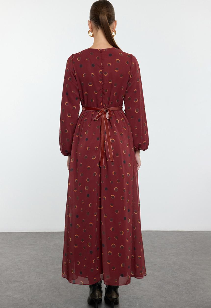 Trendyol - Chiffon Stripe Detailed Patterned Woven - Burgundy