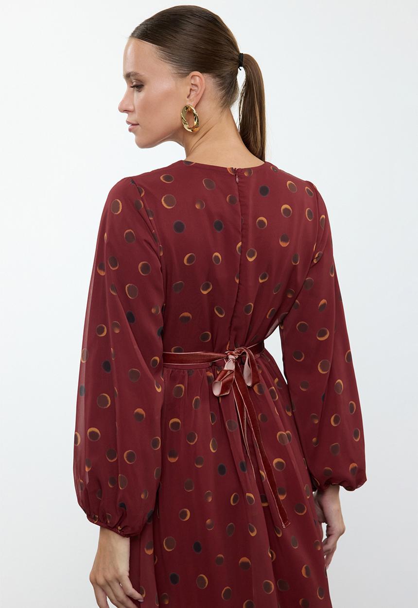 Trendyol - Chiffon Stripe Detailed Patterned Woven - Burgundy
