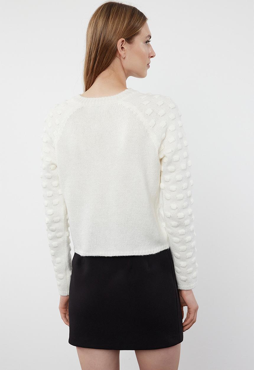 Trendyol - Crop soft textured ribbon/bow detailed knitwear - ecru