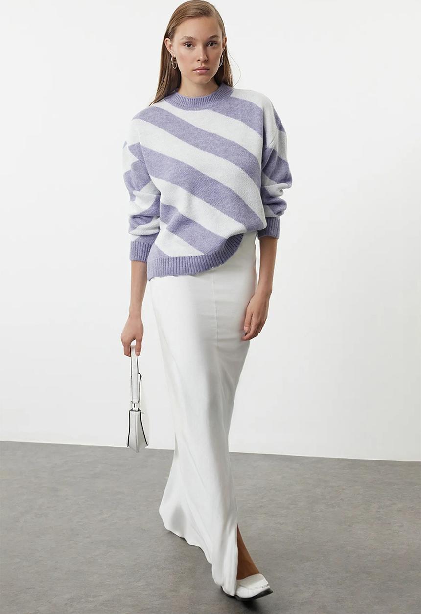 Trendyol - Striped knitted sweater - lilac
