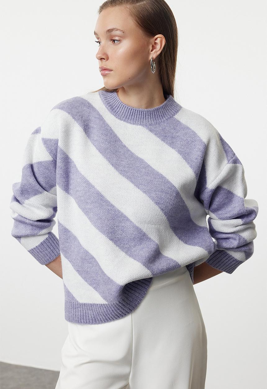 Trendyol - Striped knitted sweater - lilac