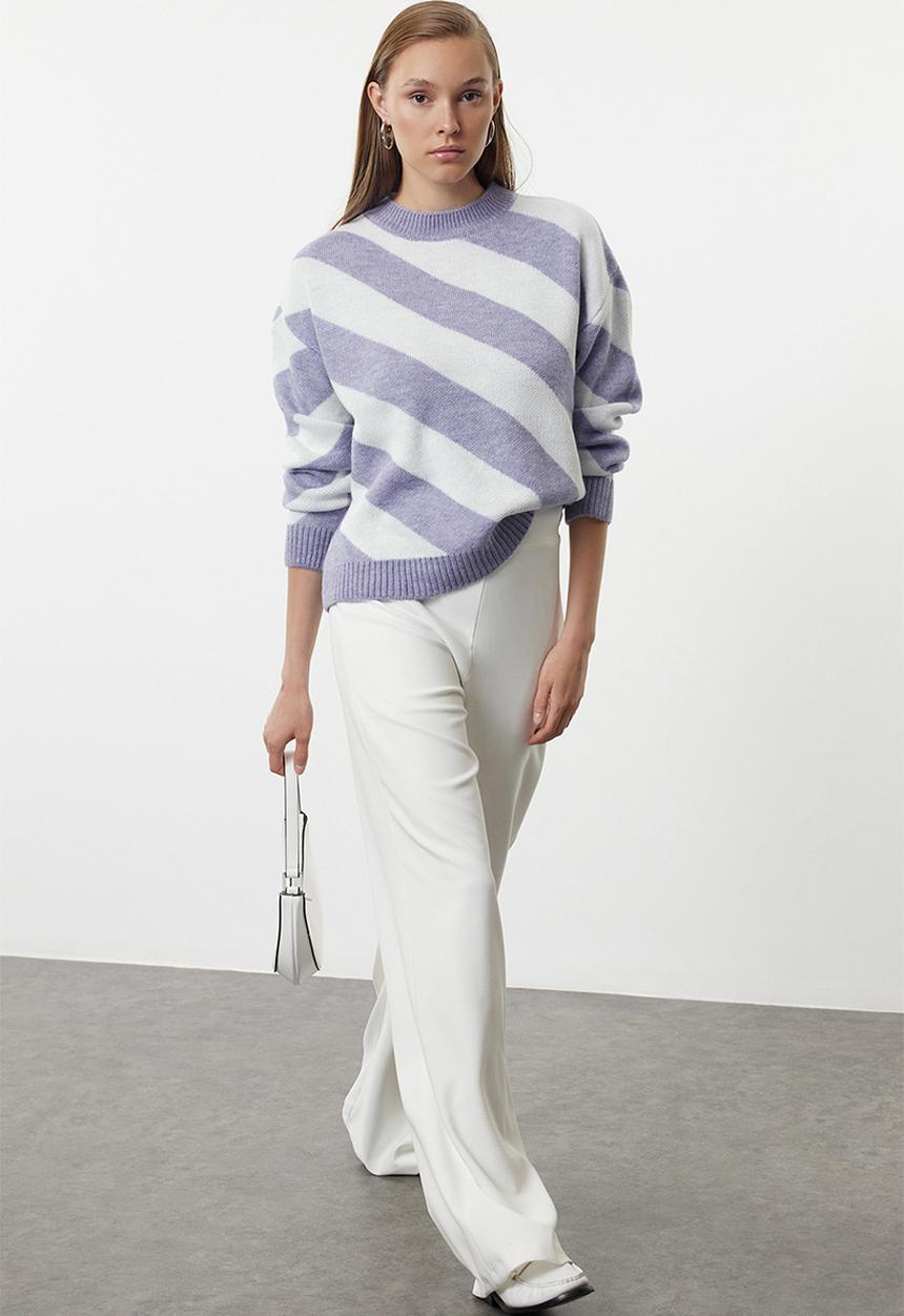 Trendyol - Striped knitted sweater - lilac