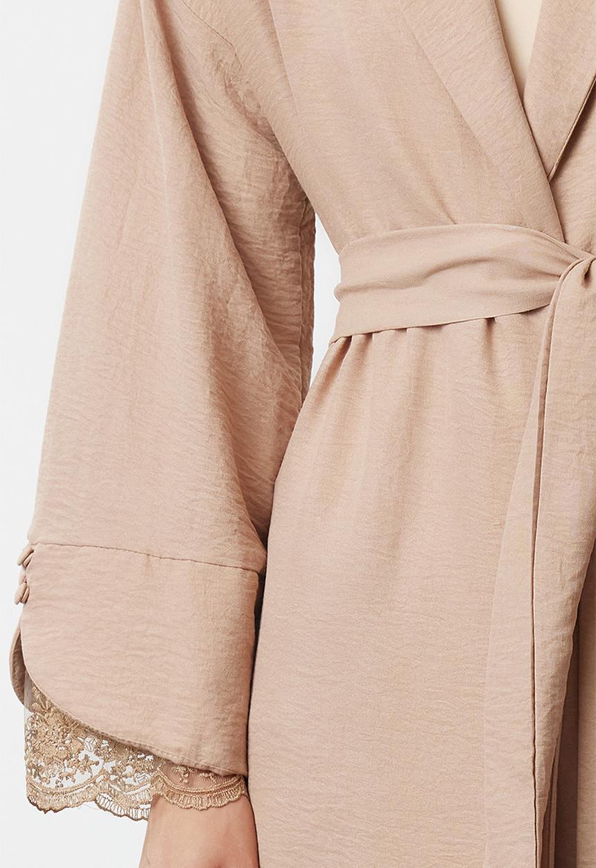Trendyol - Cuff Lace Detailed Woven Cap & Abaya - Beige