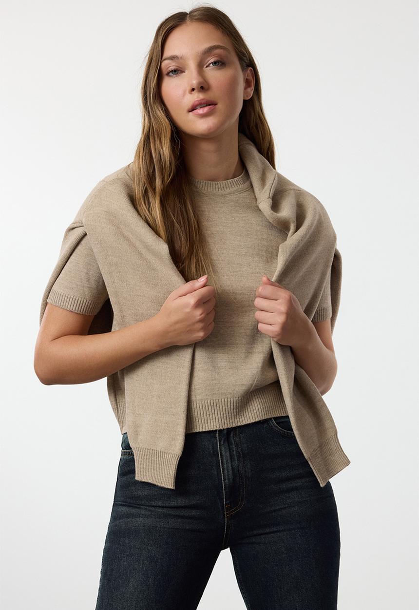 Trendyol - Basic blouse-cardigan set knitwear - stone