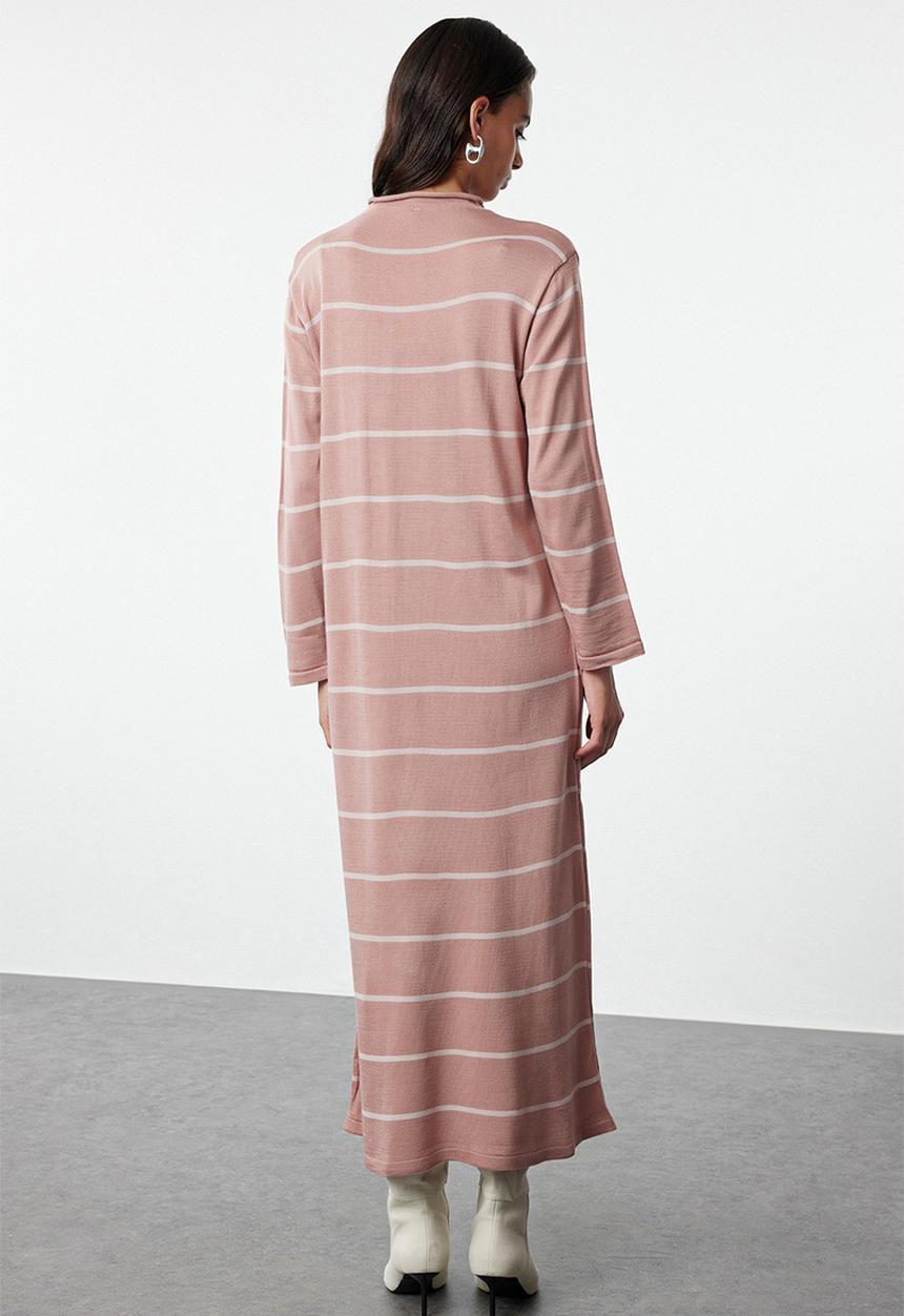Trendyol - Stand collar striped knit - dusty rose