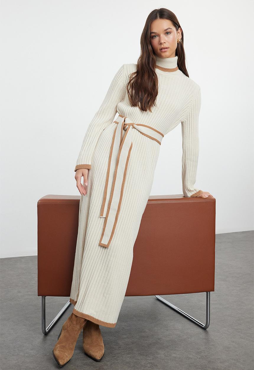 Trendyol - Belted mink bib knit - stone 