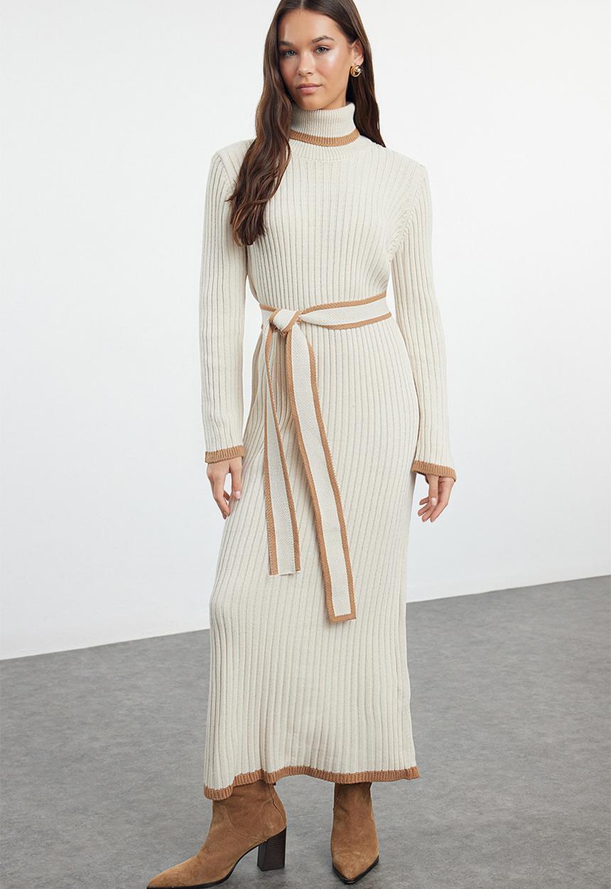 Trendyol - Belted mink bib knit - stone 