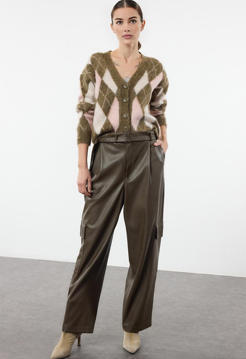 Trendyol - Soft texture plaid patterned knitwear - khaki