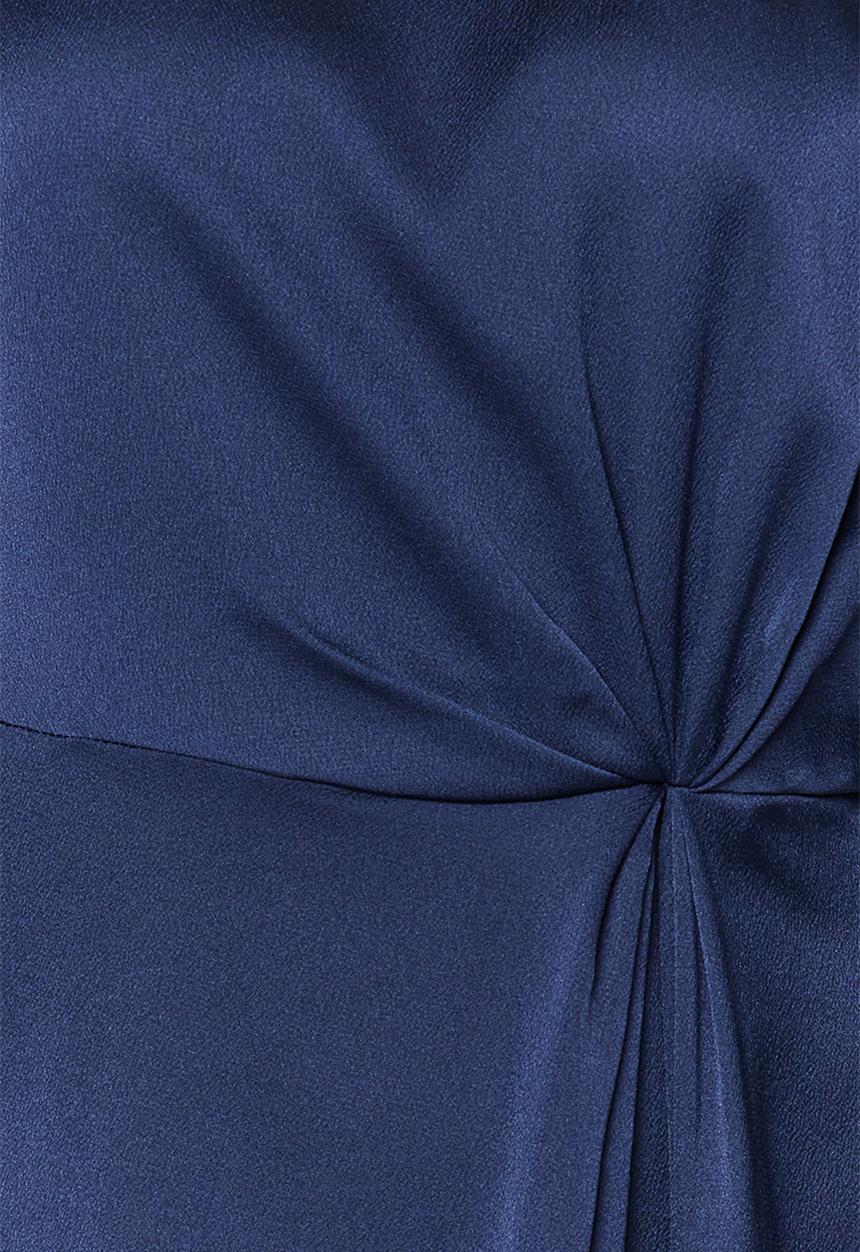Trendyol - Waist Gathered Satin Evening - Navy Blue