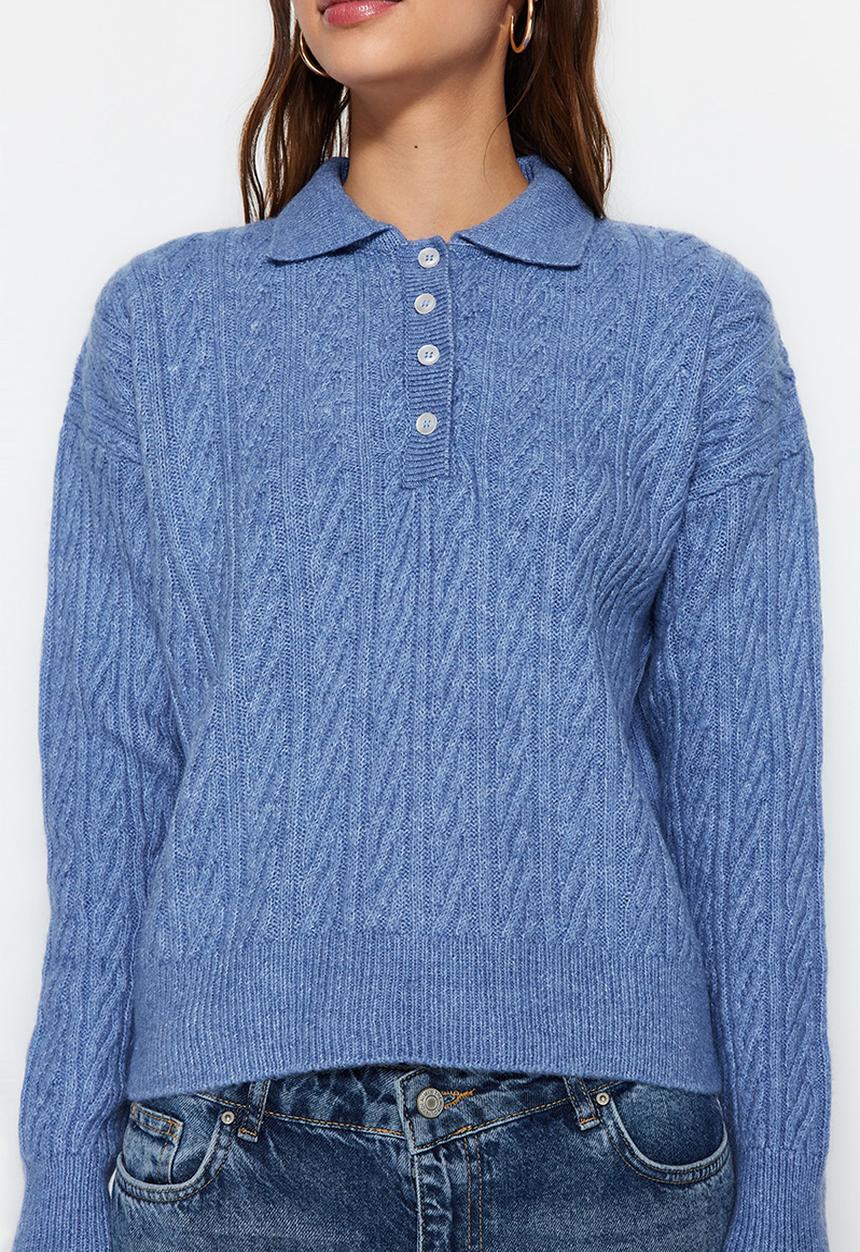 Trendyol - Wide fit soft textured knitwear sweater - blue 