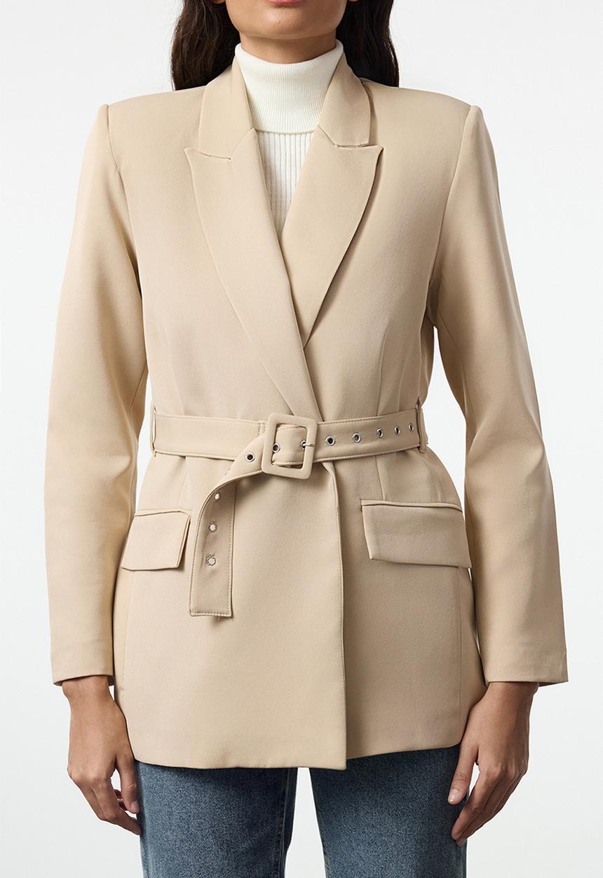 Trendyol - Belted woven blazer jacket - beige 