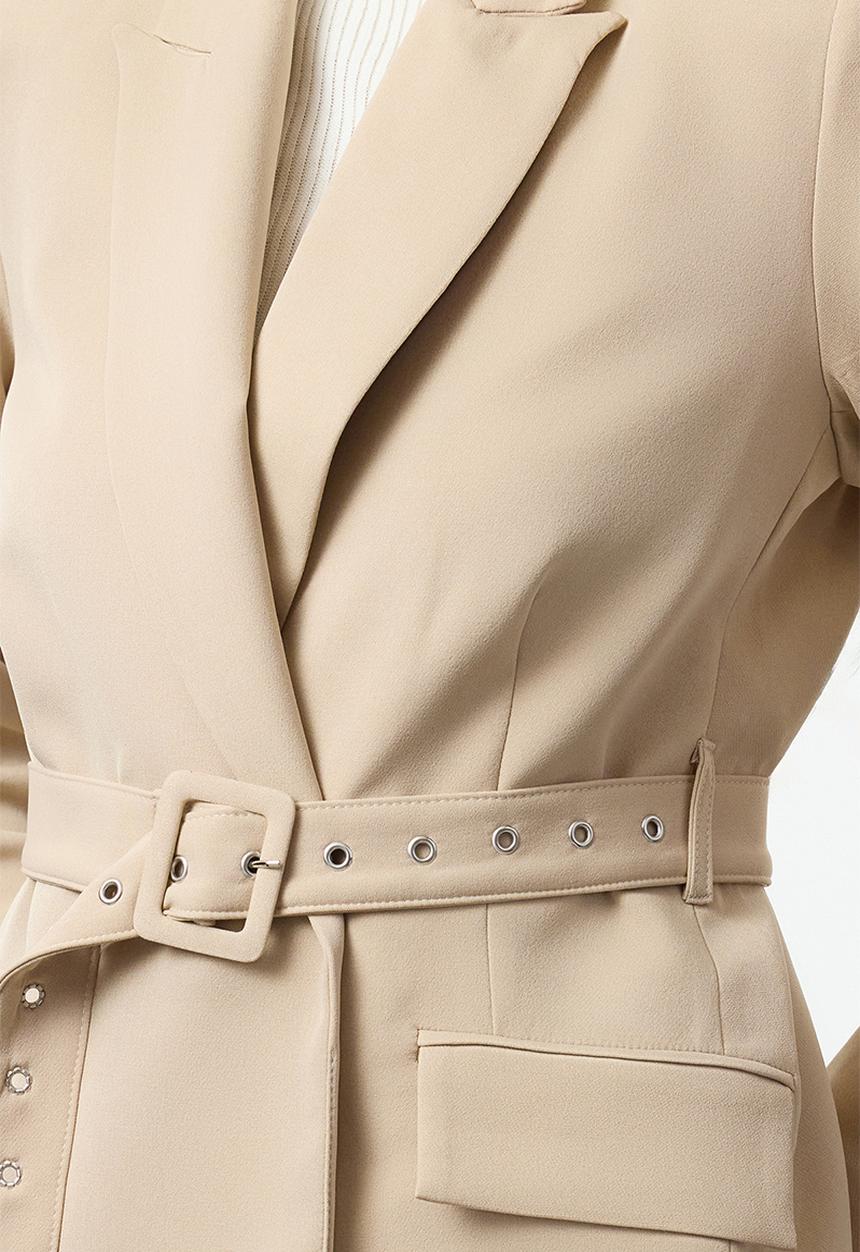 Trendyol - Belted woven blazer jacket - beige 