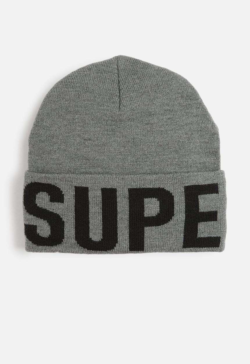 Superdry. - Branded Knitted Beanie Hat - Rock Grey Marl