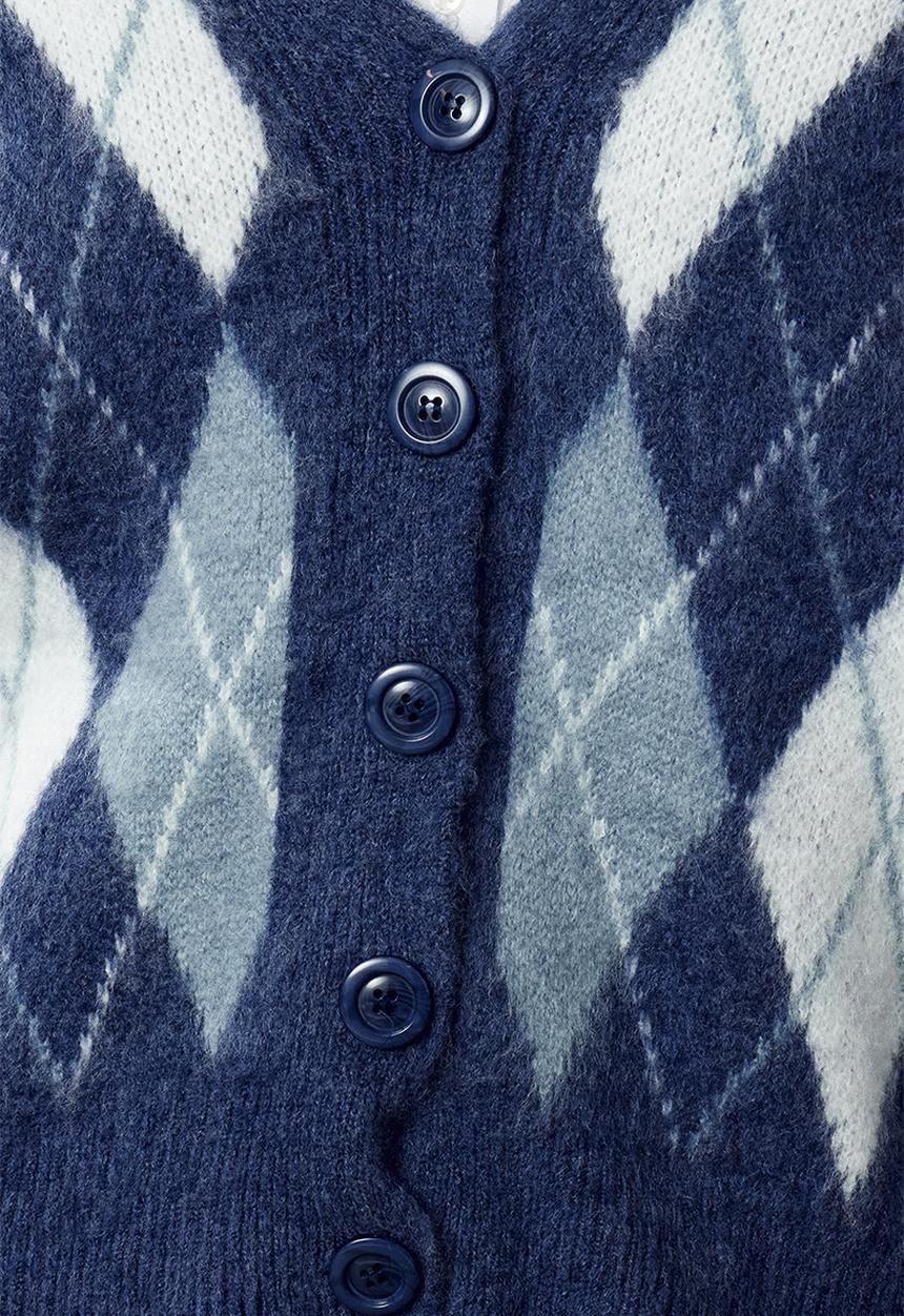 Trendyol - Dark blue soft texture plaid patterned knitwear