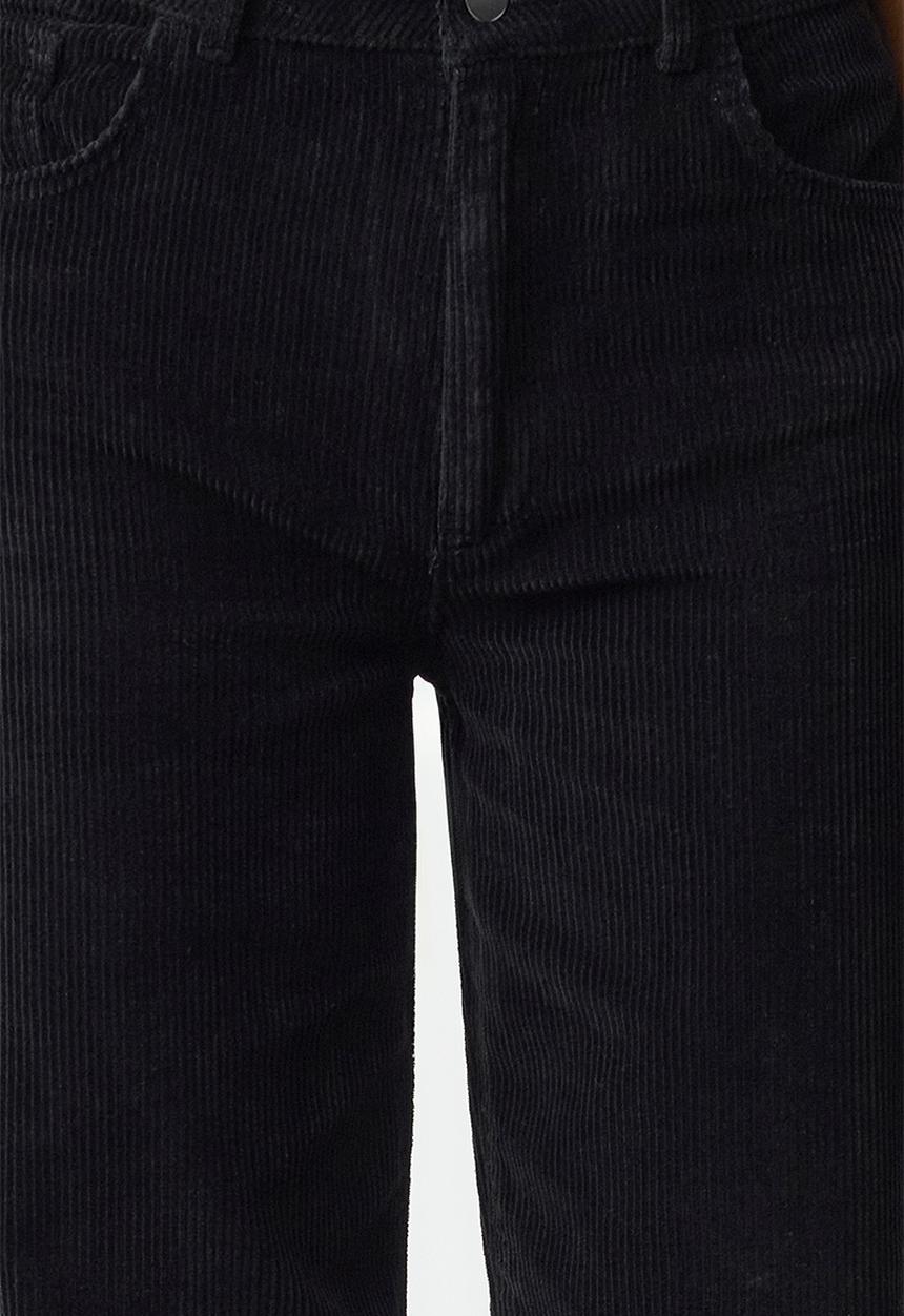 Trendyol - Black velvet straight cut trousers