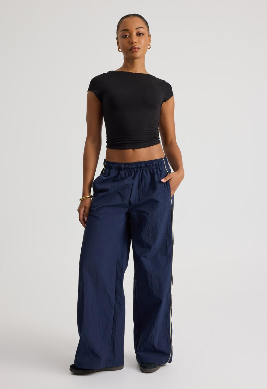 Factorie - Freya Wide Leg  Woven Sporty Trackpant - Navy Blazer