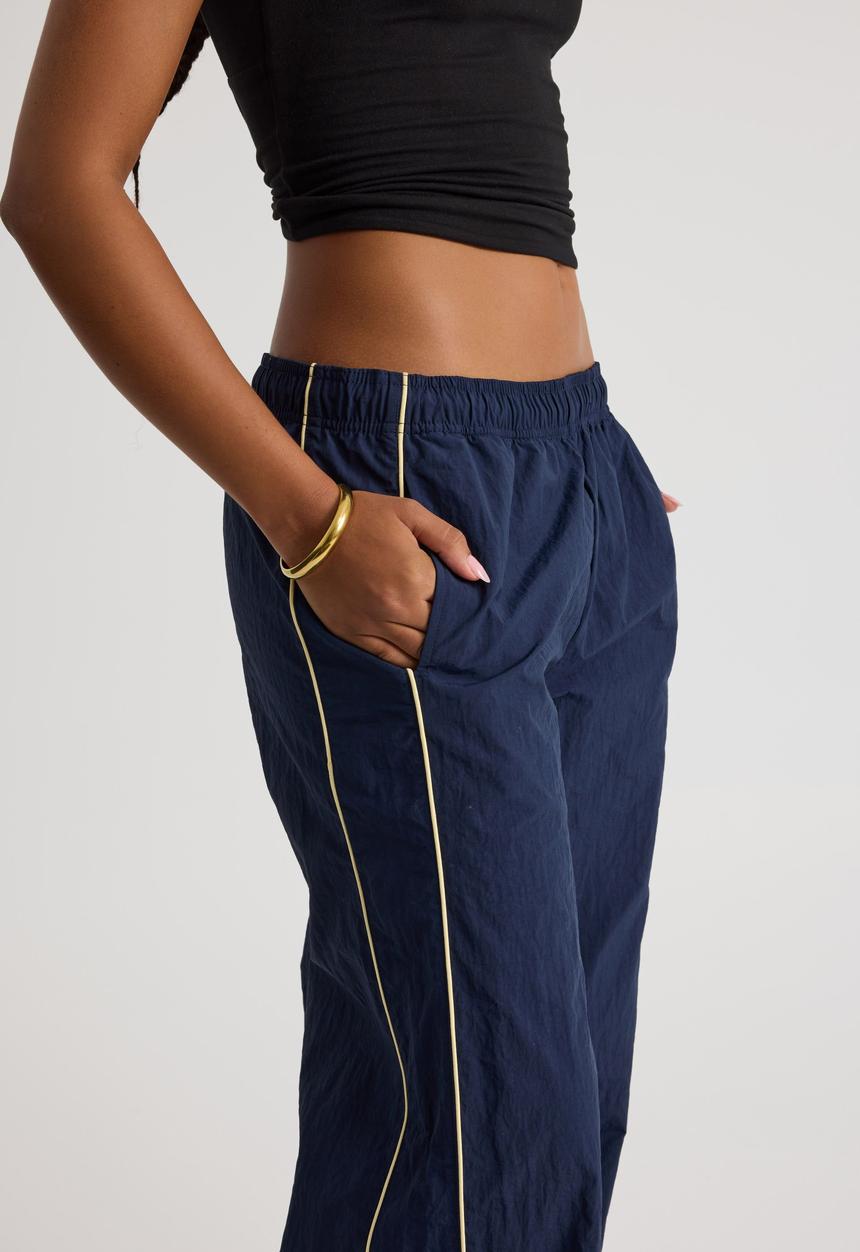 Factorie - Freya Wide Leg  Woven Sporty Trackpant - Navy Blazer