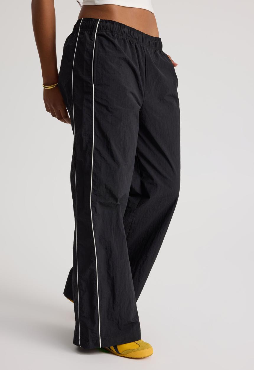 Factorie - Freya Wide Leg  Woven Sporty Trackpant - Black