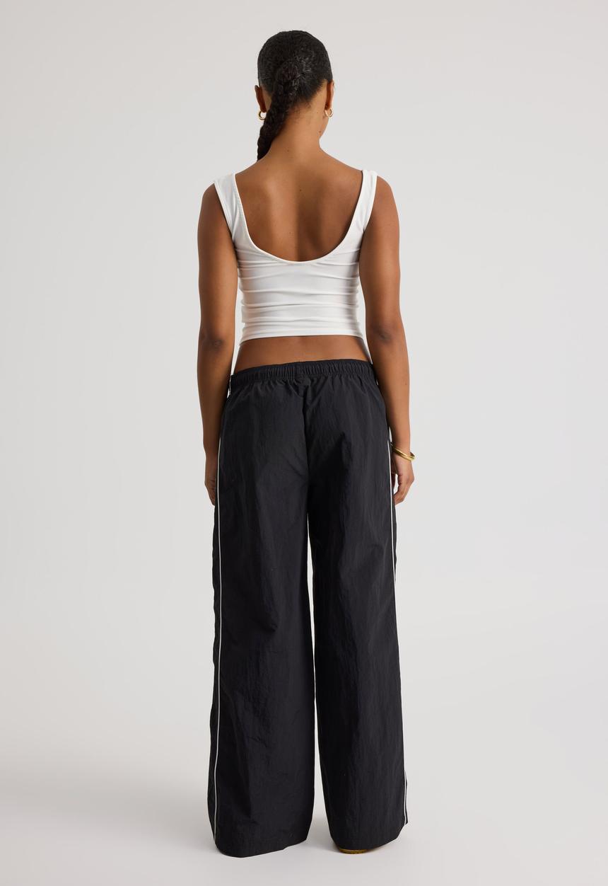Factorie - Freya Wide Leg  Woven Sporty Trackpant - Black