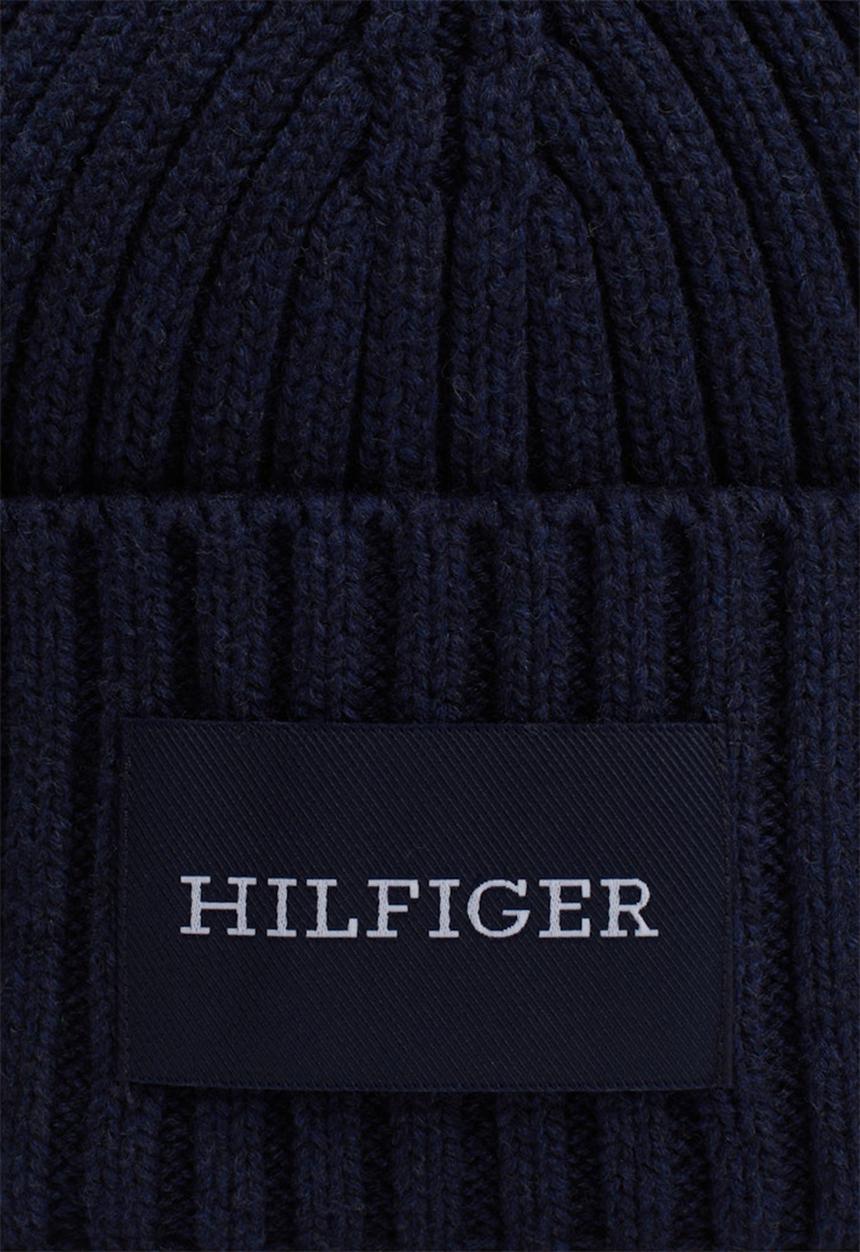 Tommy Hilfiger - Th Monotype Patch Cotton Beanie - Space Blue