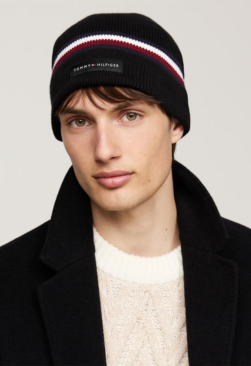 Tommy Hilfiger - Th Corp Love Solid Stripe Beanie - Black